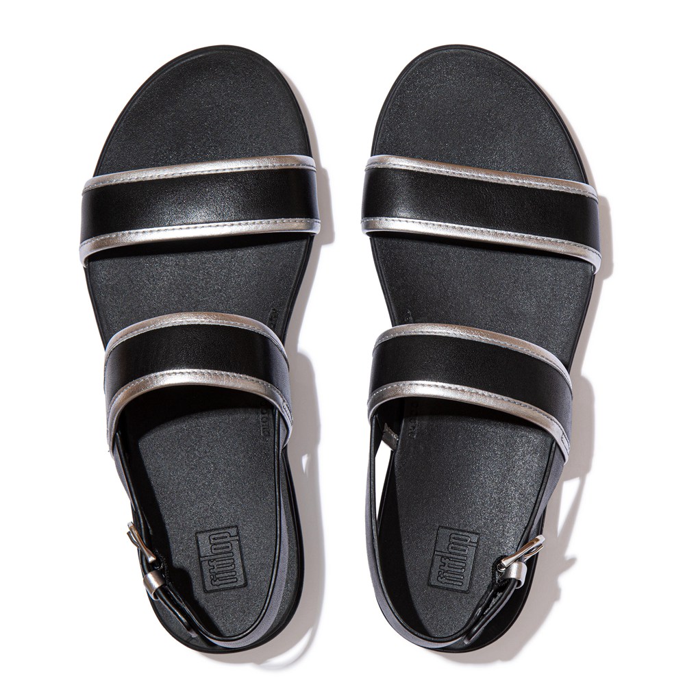 Fitflop Womens Sandals - Barra Metallic Back-strap - Black - 974-KFSJBX